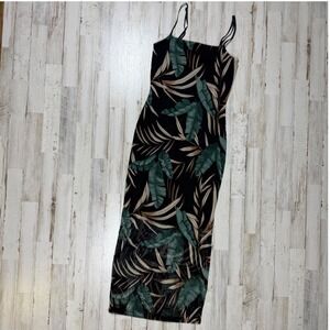 NWT Feral Apparel Black‎ Tropical Leaf Print Sheer Maxi Dress Size Small